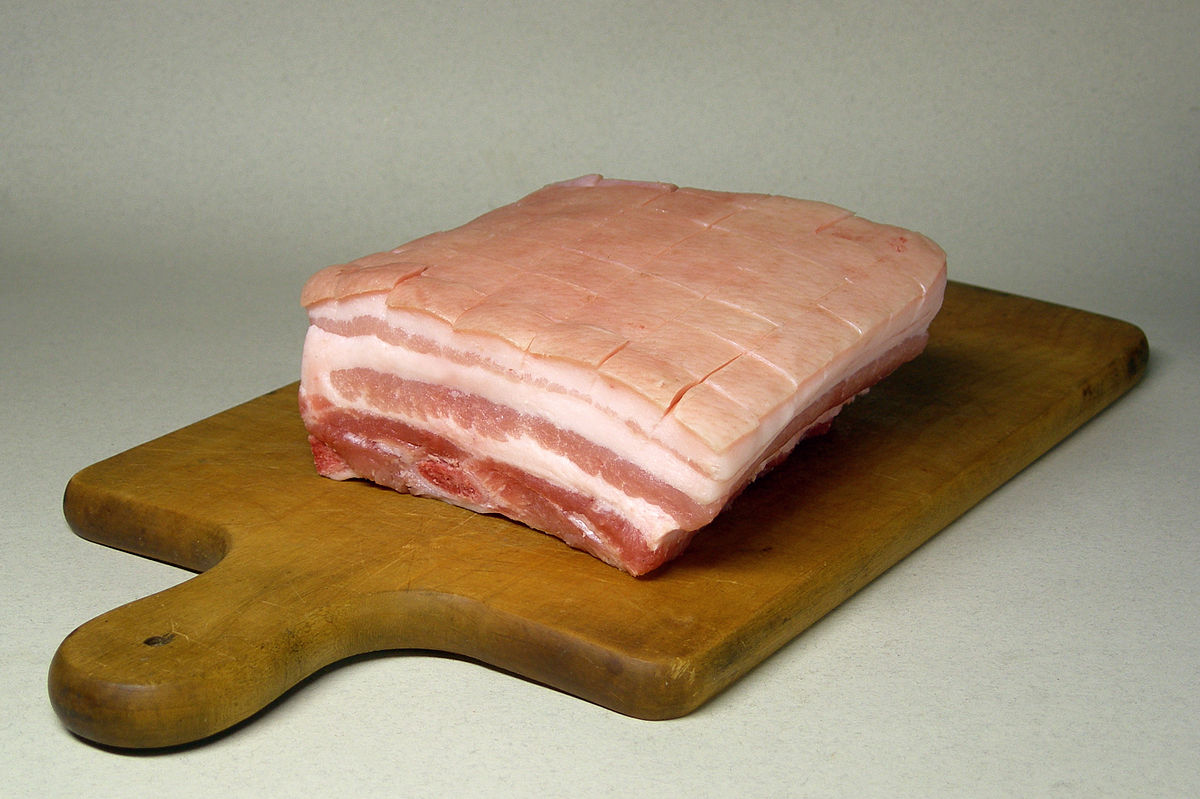 Wikimedia, Pork Belly with skin. For Hong Shao Rou, Red-Braised Pork Belly. Guangxi braised pork