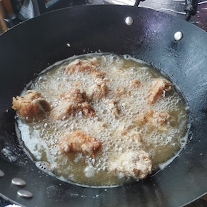 Second frying of the pork ribs
