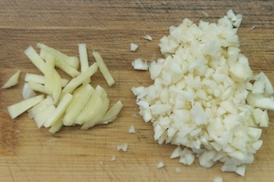 sliced ginger and minced garlic