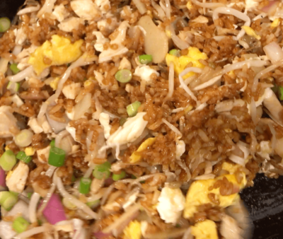 add the scallions to the Chicken Fried Rice and stir fry to finish
