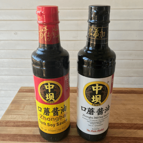 Zhongba dark and light soy sauces