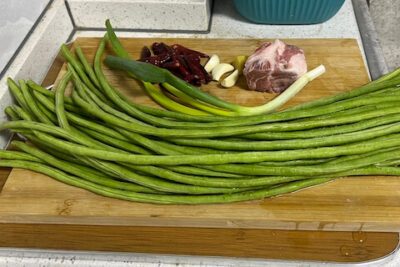 Ingredients for Sichuan Chinese Long Beans & Pork