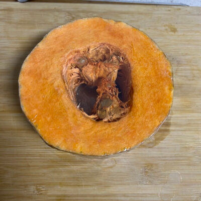 Peel and clean the pumpkin, removing the inner pulp and seeds.