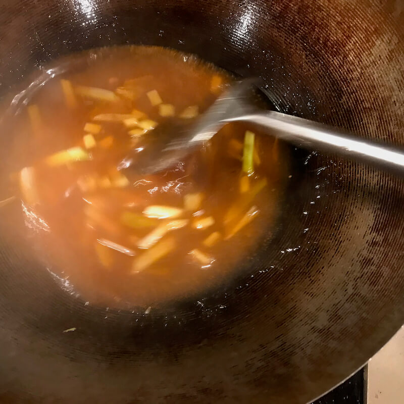 Stir rapidly while the sauce is boiling to mix the starch.