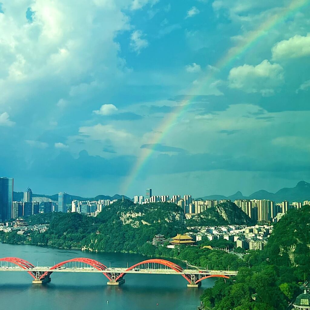 A rainbow is an auspicious sign of good fortune for our visit to Liuzhou