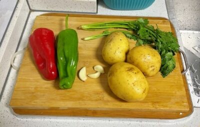 fresh ingredients for cilantro stir-fried potatoes