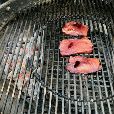 Watch the pork, turn for even cooking.