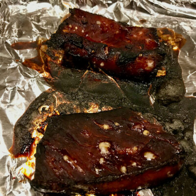 Chinese barbecued pork, roasted in a toaster / broiler oven