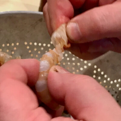 Pull the tail from the shrimp